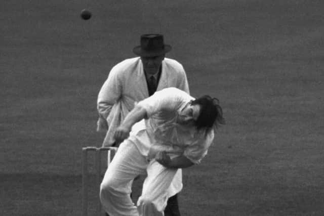 Fred Trueman -  bowling for England on the last day of the Third Test against India at Old Trafford in July 1952 Picture: Central Press/Hulton Archive/Getty Images)