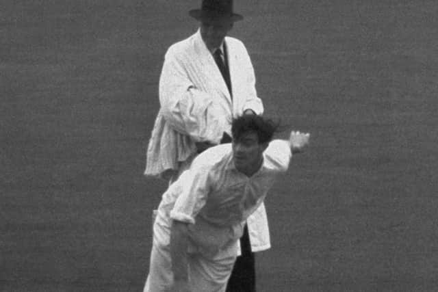 LEGEND: Fred Trueman - pictured bowling for England in the Fourth Test against India at The Oval in August 1952. Picture: Central Press/Hulton Archive/Getty Images)