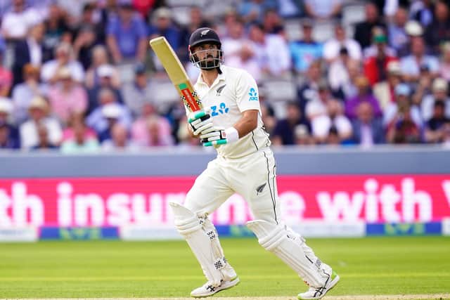 New Zealand's Daryl Mitchell watches a ball as it hits the boundary during day two of the First LV= Insurance Test Series at Lord's Cricket Ground (Picture: PA)