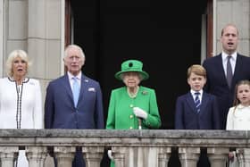 The Duchess of Cornwall, the Prince of Wales, Queen Elizabeth II, Prince George, the Duke of Cambridge, Princess Charlotte, appear on the balcony of Buckingham Palace at the end of the Platinum Jubilee Pageant, on day four of the Platinum Jubilee celebrations.