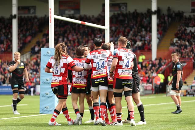 Gloucester Rugby's Ollie Thorley celebrates after scoring a try during the Gallagher Premiership match with Saracens at Kingsholm Stadium (Picture: Bradley Collyer/PA Wire)