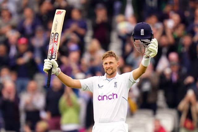 England's Joe Root celebrates reaching his century in the match and 10,000 career Test runs against New Zealand (Picture: PA)