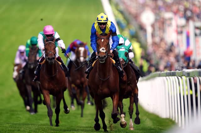 Epsom King': Desert Crown ridden by jockey Richard Kingscote crossees the line to win the Cazoo Derby (In Memory of Lester Piggott) on Derby Day. Picture: David Davies/PA Wire