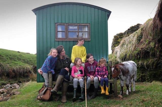 Amanda Owen and her children at Ravenseat Farm