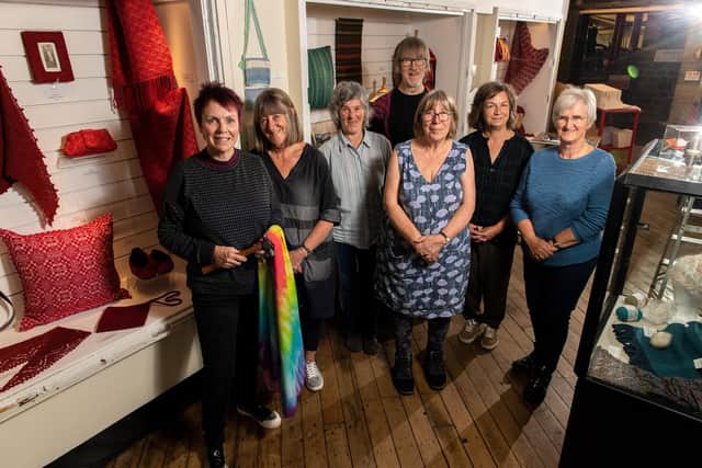 Members of Bradford Guild of Weavers, Spinners and Dyers gathered at Moorside Mills for the opening of their exhibition.