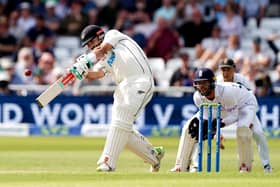 New Zealand's Daryl Mitchell hits out during day one of the Second Test against England at Trent Bridge Picture: Mike Egerton/PA