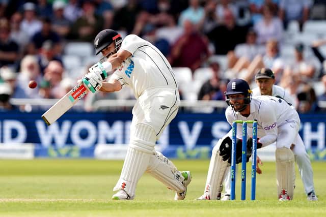 New Zealand's Daryl Mitchell hits out during day one of the Second Test against England at Trent Bridge Picture: Mike Egerton/PA