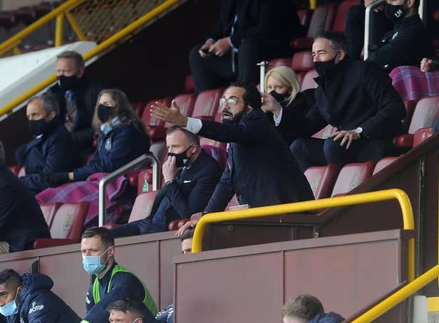 Victor Orta shouts at the Burnley v Leeds United game in May 2021. Picture by Simon Hulme
