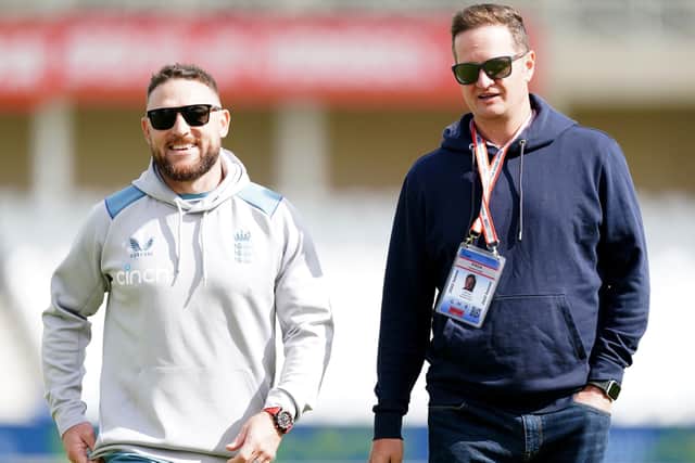 England head coach Brendon McCullum (left) and managing director Rob Key during a nets session at Trent Bridge Cricket Ground, Nottingham. (Picture: PA)