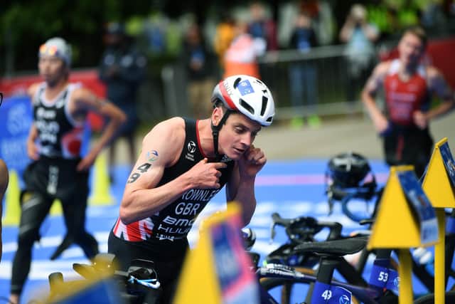 Jonny Brownlee sustained a broken elbow in the race, but here he is in transition to the bike (Picture: Jonathan Gawthorpe)