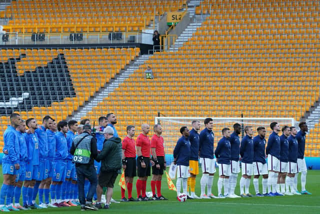 England and Italy line up in front of empty stands before the UEFA Nations League match at Molineux Picture: Nick Potts/PA