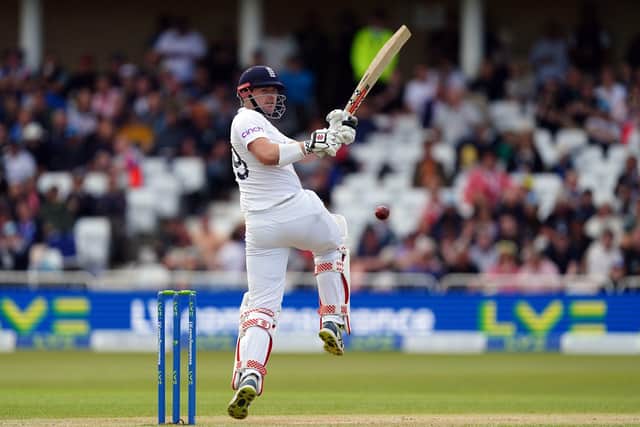 England's Alex Lees pulls the ball towards long leg on day two against New Zealand at Trent Bridge Picture: Mike Egerton/PA