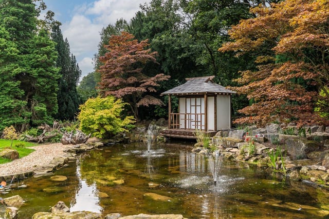 The Japanese inspired pond area, complete with teahouse providing a superb vantage point.