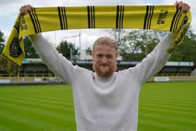 Harrogate Town striker Luke Armstrong, pictured after signing his new deal. Picture courtesy of Harrogate Town AFC.