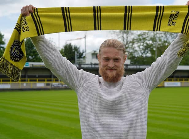 Harrogate Town striker Luke Armstrong, pictured after signing his new deal. Picture courtesy of Harrogate Town AFC.