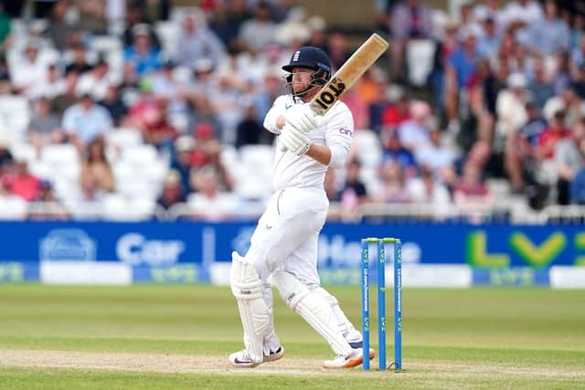 England's Jonny Bairstow strikes the ball for 6 runs during day five at Trent Bridge Picture: Mike Egerton/PA
