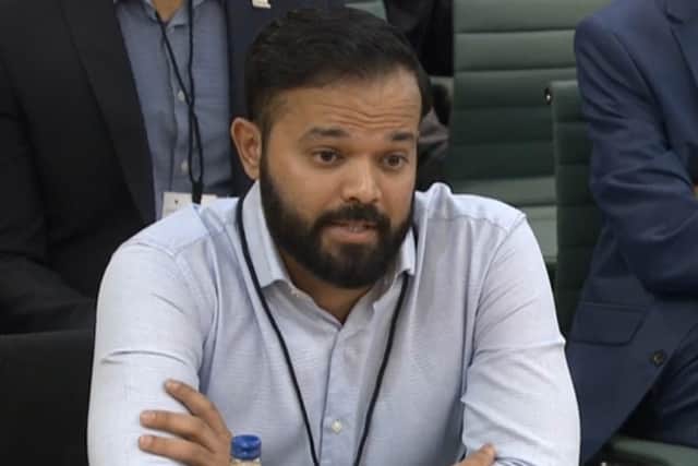 Former cricketer Azeem Rafiq giving evidence at the inquiry into racism he suffered at Yorkshire County Cricket Club, at the Digital, Culture, Media and Sport (DCMS) committee on sport governance at Portcullis House in London. Picture date: Tuesday November 16, 2021. (Picture: PA)