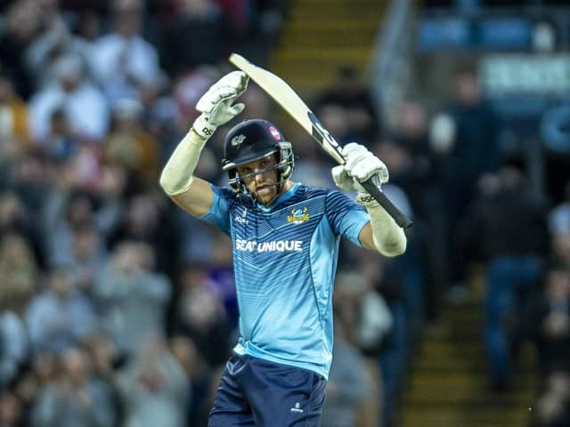 Yorkshire Vikings captain David Willey, pictured celebrating his 50 against Lancashire, is to leave the county. (Picture: Tony Johnson)