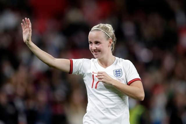 Beth Mead shows appreciation to the fans after the World Cup 2023 Qualifier clash against Northern Ireland in October Picture: Henry Browne/Getty Images