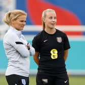 England head coach Sarina Wiegman (left) chats to Beth Mead at St George's Park earlier this week Picture: Lynne Cameron/Getty Images