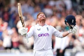 England's Jonny Bairstow celebrates his century  from just 77 balls against New Zealand at Trent Bridge on Tuesday Picture: Mike Egerton/PA