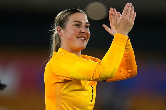England goalkeeper Mary Earps applauds the fans after keeping a clean sheet against Belgium on Thursday night (Picture: PA)