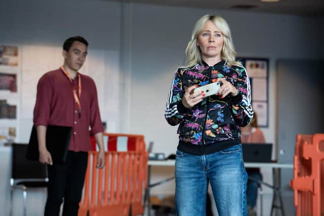 Leo Wan (Xander) and Samantha Power (Faye) in rehearsals for Paper