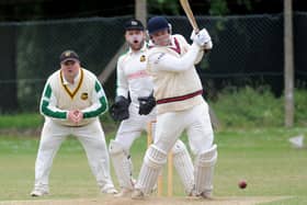 Making contact: Harry Clewett of Townville who scored 59 in the defeat by Pudsey St Lawrence. (Picture: Steve Riding)