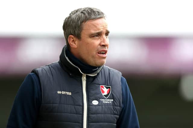 Cheltenham Town manager Michael Duff on the touchline during the Sky Bet League Two match at the Globe Arena, Morecambe. (Picture: PA)