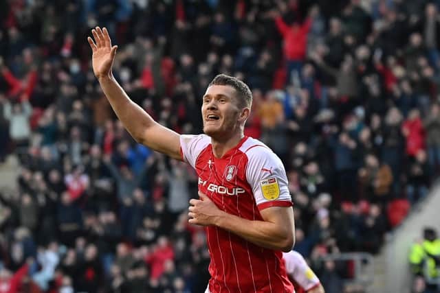 Michael Smith celebrates scoring Rotherham's opening goal against Bolton on New Year's Day, one of 25 goals he scored last season
 (Picture: Bruce Rollinson)