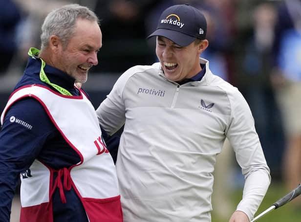 Made in Yorkshire - Matthew Fitzpatrick, of England, celebrates with his caddie Billy Foster after winning the U.S. Open golf tournament at The Country Club, Sunday, June 19, 2022, in Brookline, Mass. (AP Photo/Robert F. Bukaty)