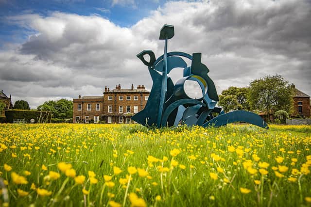 A Michael Lyons’ sculpture amongst the buttercups at Thirsk Hall