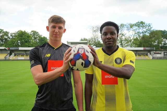 Huddersfield Town duo Josh Austerfield (left) and Jaheim Headley (right), who have joined Harrogate Town on loan. Picture courtesy of Harrogate Town AFC.
