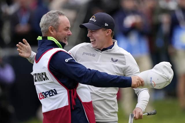 TEAM WORK ... MAKJES THE DREAM WORK: Matt Fitzpatrick celebrates with his caddie Billy Foster after winning the US Open at Brookline Picture: AP/Robert F. Bukaty