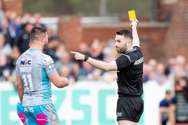 James Bentley receives a yellow card against Castleford Tigers. (Picture: SWPix.com)