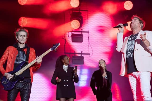 John Taylor and Simon Le Bon with backing singers Rachael O’Connor and Anna Ross at Castle Howard. Picture: Neil Chapman