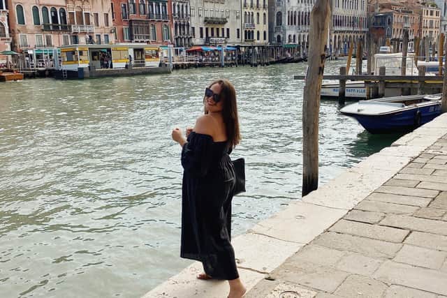 Bridget Mackinnan recently rented this black Sleeper dress - from By Rotation - for a holiday in Venice,