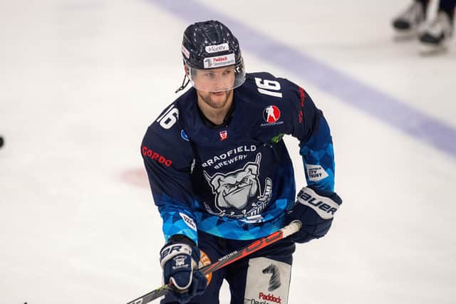 BACK HOME: Sam Towner 
- pictured in action for Sheffield Steeldogs last season - will ice for hometown Hull Seahawks in 2022-23
 Picture: Bruce Rollinson