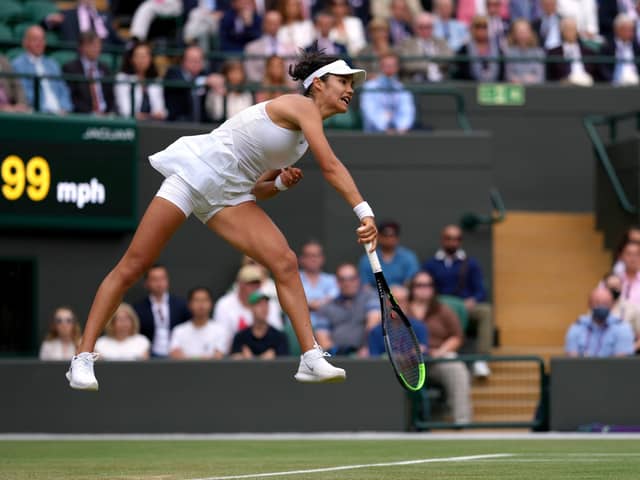 Emma Raducanu in action during her Ladies' Singles third round match against Sorana Cirstea on day six of Wimbledon at The All England Lawn Tennis and Croquet Club, Wimbledon, last year (Picture: PA)