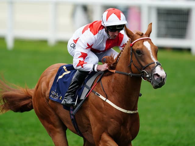 Stunning debut: Karl Burke’s Holloway Boy and jockey Danny Tudhope power to victory in the Chesham Stakes at Royal Ascot.Picture: David Davies/PA Wire.