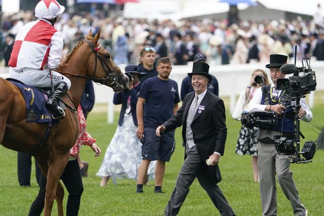 Top performance: A delighted Karl Burke greets Holloway Boy and Daniel Tudhope after they won The Chesham Stakes during Royal Ascot. (Photo by Alan Crowhurst/Getty Images)