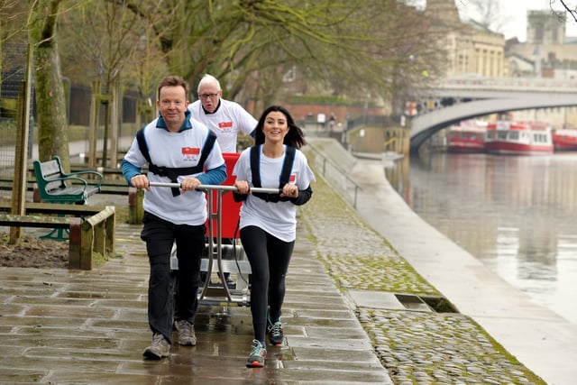 Harry Gration, Paul Hunter and Amy Garcia prepare for their Sport Refief Challenge in 2018
