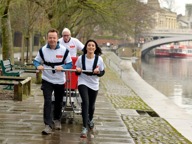 Harry Gration, Paul Hunter and Amy Garcia prepare for their Sport Refief Challenge in 2018