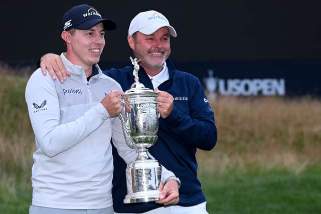 Made in Yorkshire: Matthew Fitzpatrick of England celebrates with his caddie Billy Foster after the final round of the 122nd U.S. Open. (Picture: Ross Kinnaird/Getty Images)