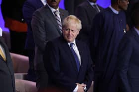 Prime Minister Boris Johnson arrives to attend the opening ceremony of the Commonwealth Heads of Government Meeting (CHOGM), during the royal visit to Rwanda.