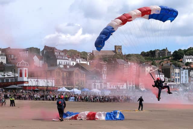 The RAF Falcons parachute team opened the day with a daring display. Photo: Richard Ponter Photography/Scarborough Borough Council