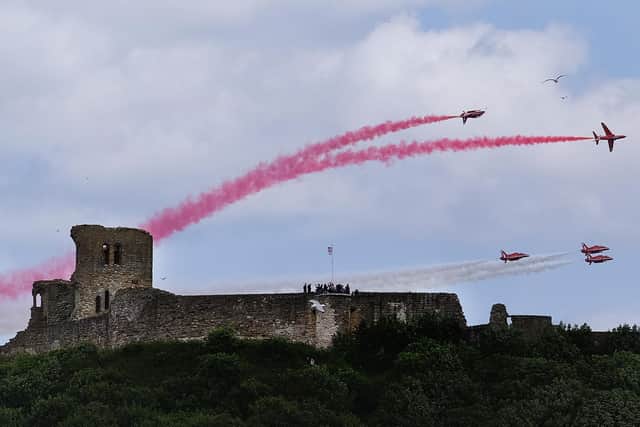 The Red Arrows performed daring aerial manoeuvres over Scarborough Castle. Photo:Richard Ponter Photography/Scarborough Borough Council