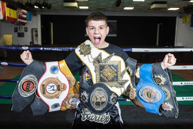 Tyler Hourihan, 14, is multiple K1 and Thai boxing world champion.