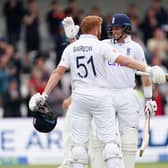 England's Jonny Bairstow (left) and Joe Root embrace at the end of the game after day five of the third LV= Insurance Test Series Match at Emerald Headingley Stadium, Leeds. (Picture: PA)