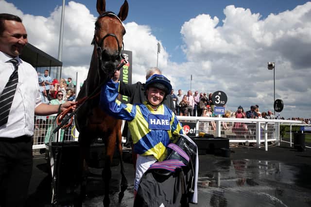 Happy days: Trueshan with Hollie Doyle after shouldering a huge weight to win the JenningsBet Northumberland Plate. Picture: Richard Sellers/PA Wire.